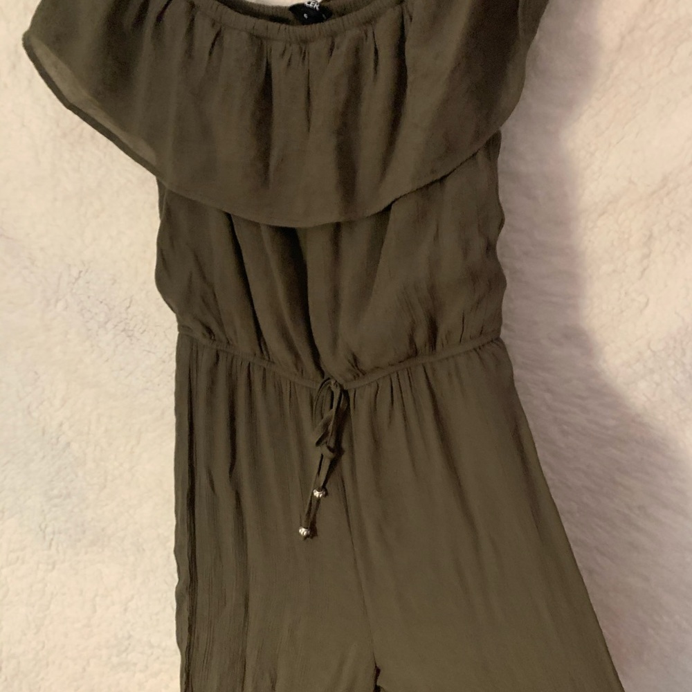 Off the shoulder green jumpsuit
